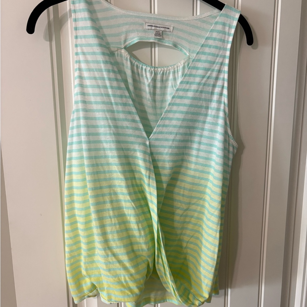 American Eagle Outfitters Sleeveless Ombré Striped Cut Out Tank Top